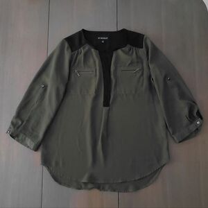 My Michelle Olive Green Black Lightweight Office Work Blouse. Size Small.